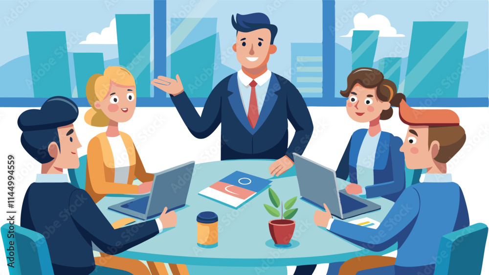 Group of professionals engaged in a discussion during a business meeting in a modern office environment Group of professionals engaged in a discussion during a business meeting in a modern office environment
