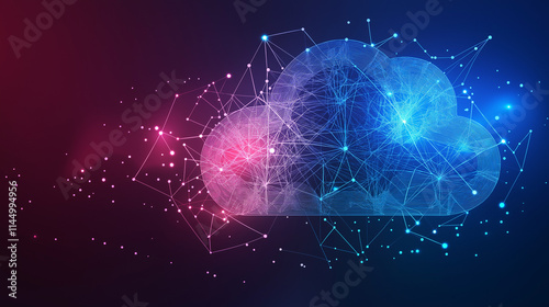 Futuristic network of cloud computing and blockchain technology - A vibrant 3d polygonal illustration depicting the interconnected world of digital currency and modern tech