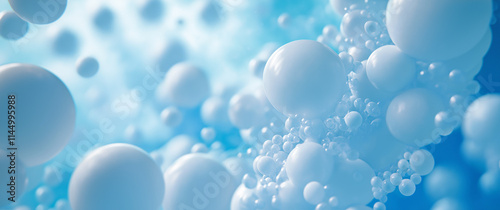 Wallpaper Mural Multiple blue air balloons floating gracefully in a minimalist blue studio, celebrating happiness and joy with pastel-colored 3D render
 Torontodigital.ca