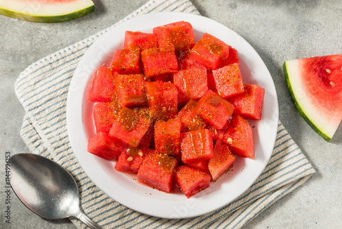 Spicy and Sweet Mexican Tajin Watermelon Cubes photo