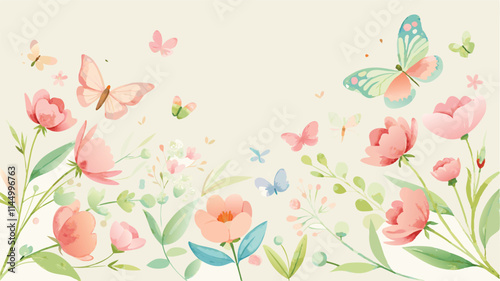 Wallpaper Mural Colorful butterflies and blooming flowers creating a vibrant spring garden design in a soft watercolor style ideal for home decor and invitations Torontodigital.ca