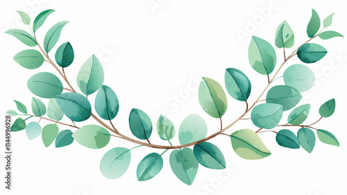 Elegant vector design of lush green foliage arranged in a flowing pattern with varying shades of green on a white background