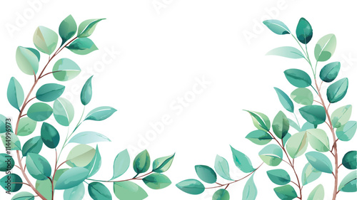 Elegant vector design of lush green foliage arranged in a flowing pattern with varying shades of green on a white background