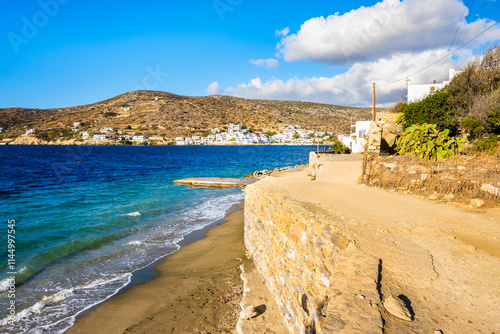 Obraz na płótnie Beautiful sea coast with mountains in Katapola bay at sunset time, Amorgos island, Cyclades, Greece w salonie