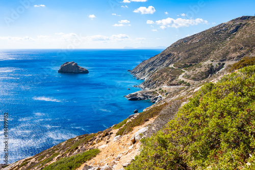 Obraz na płótnie Walking path along sea and high cliffs to Panagia Hozoviotissa monastery, Amorgos island, Cyclades, Greece w salonie