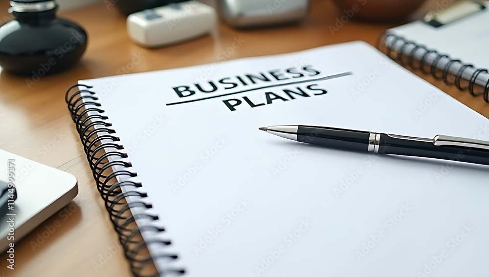 Business plans are often created with a notepad and pen on a wooden table surrounded by various planning supplies._00002_ Business plans are often created with a notepad and pen on a wooden table surrounded by various planning supplies._00002_