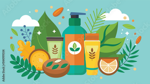 Colorful vector illustration showcasing a variety of natural ingredients and products among vibrant elements in a lively arrangement