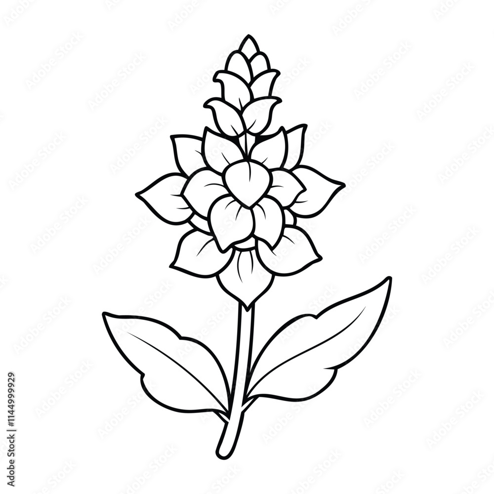 Ταπετσαρία Black and white line art of a snapdragon flower with distinct layered petals and