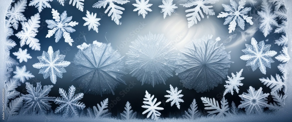 Winter frost patterns, intricate ice crystals, frosted glass window, snowflake shapes, ethereal blue glow, macro photography, frozen nature, abstract ice formation, delicate icy textures, magical wint Winter frost patterns, intricate ice crystals, frosted glass window, snowflake shapes, ethereal blue glow, macro photography, frozen nature, abstract ice formation, delicate icy textures, magical wint