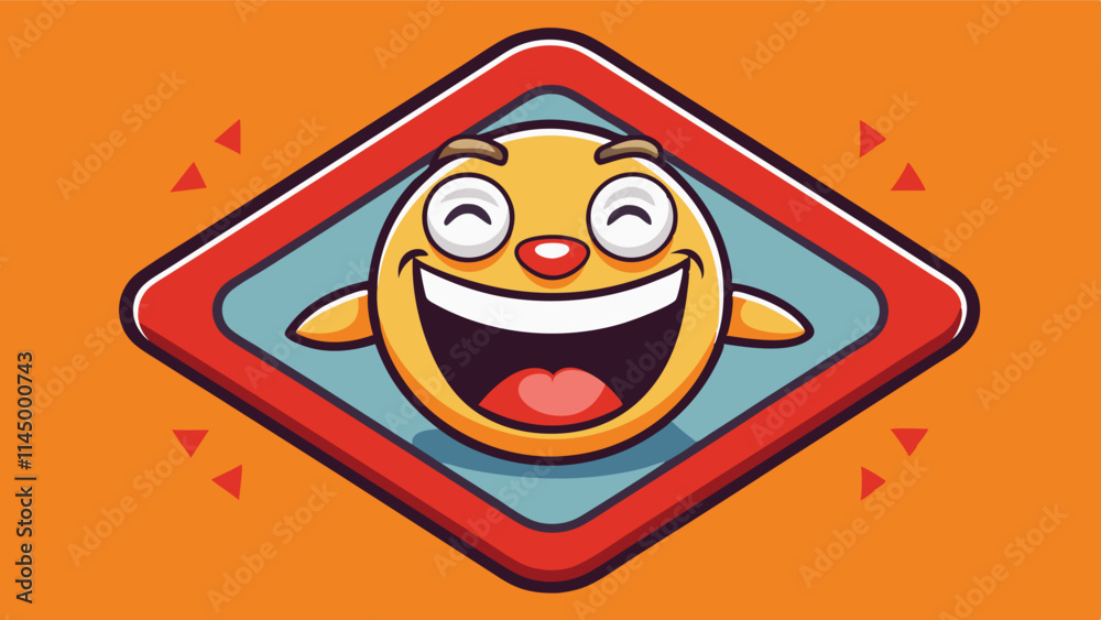Happy cartoon character with a playful expression and bright colors, holding a blank sign for personal messages or branding