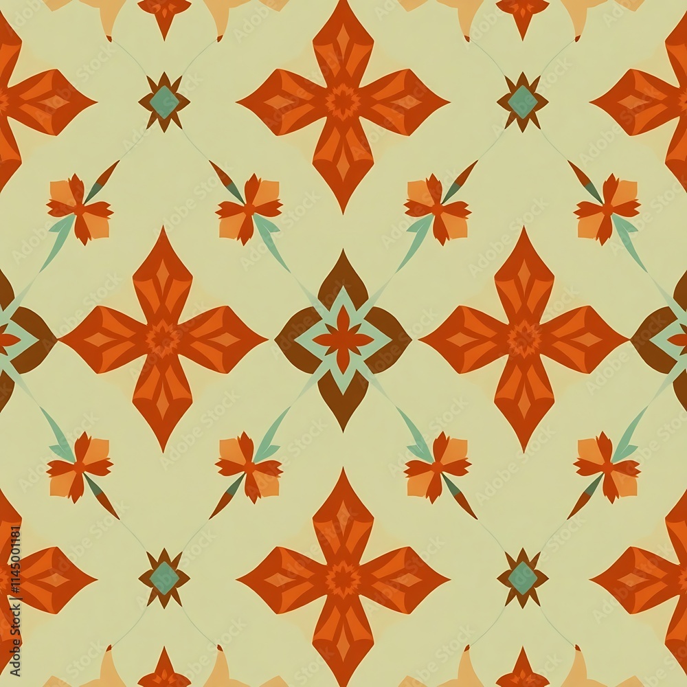 Vibrant Geometric Tile Pattern: A seamless and captivating pattern featuring intricate, symmetrical designs in earthy tones. Vibrant Geometric Tile Pattern: A seamless and captivating pattern featuring intricate, symmetrical designs in earthy tones.