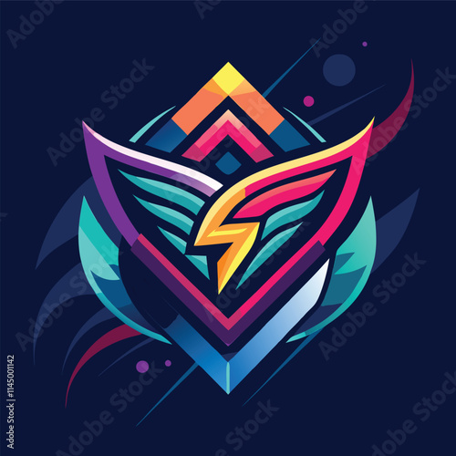 Colorful geometric vector design featuring an abstract shape with vibrant colors and circular elements
