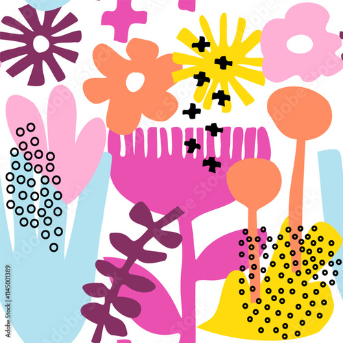 Seamless pattern animals, insects, flowers. Template for printing, screensavers; pattern for textiles, cover, banner template in social networks.