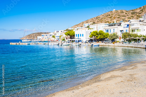 Obraz na płótnie Beach view and houses in Katapola port, Amorgos island, Cyclades, Greece w salonie