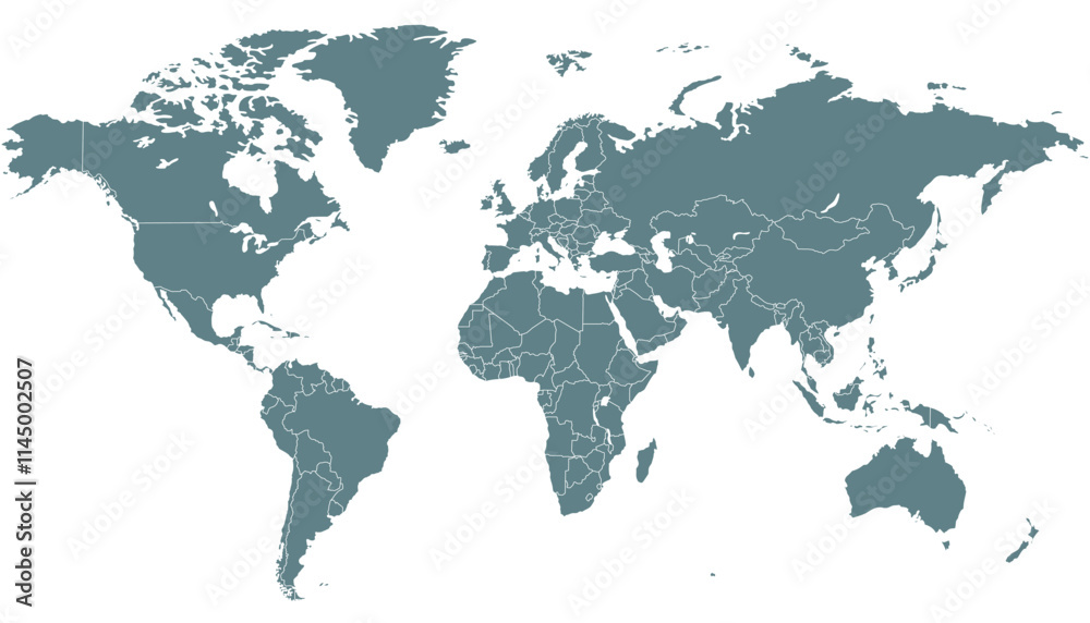 World map. Grey modern vector map. Silhouette map. World map. Grey modern vector map. Silhouette map.