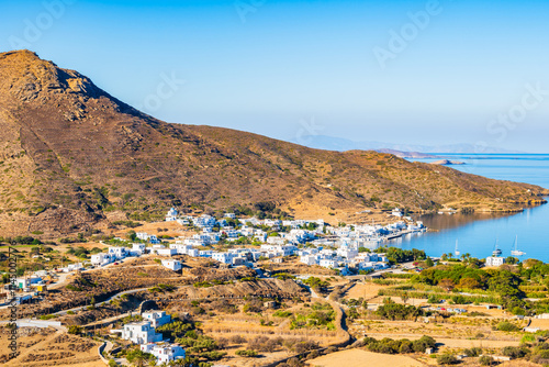 Obraz na płótnie View of Katapola bay and port with mountains in background, Amorgos island, Cyclades, Greece w salonie