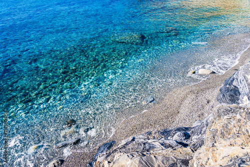 Obraz na płótnie Mouros beach with crystal clear azure sea water, Amorgos island, Cyclades, Greece w salonie