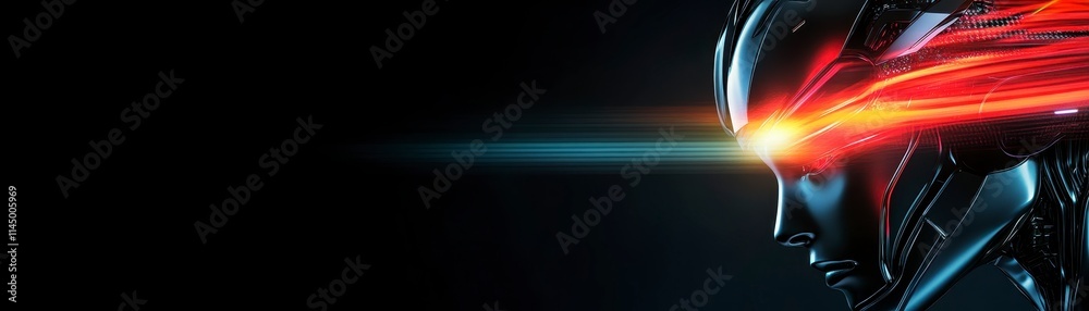 A futuristic, robotic figure with a glowing eye and dynamic light streaks against a dark background conveys a sense of advanced technology and speed. A futuristic, robotic figure with a glowing eye and dynamic light streaks against a dark background conveys a sense of advanced technology and speed.