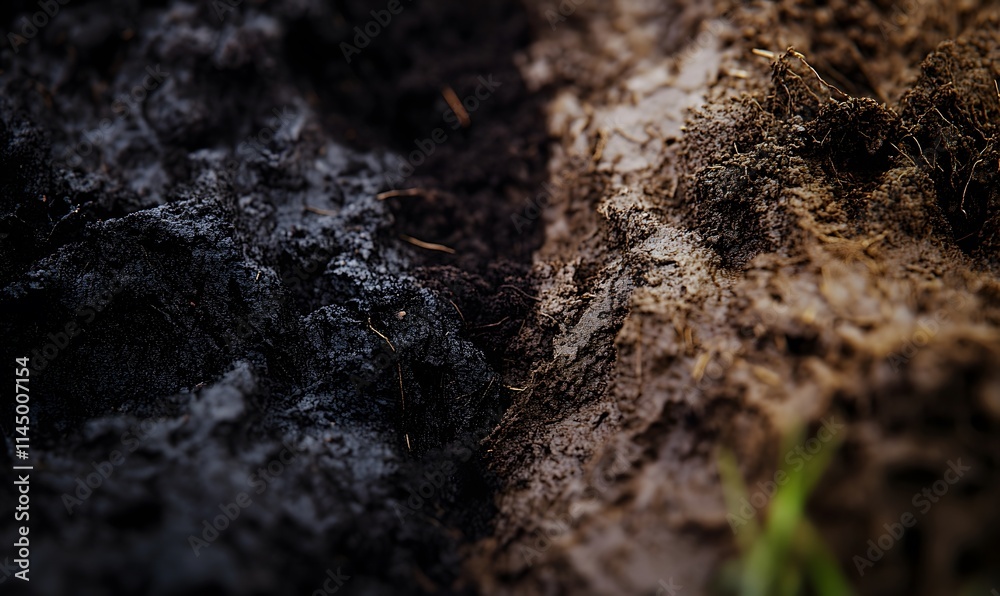 Dark and light brown soil textures, contrasting, close up. Dark and light brown soil textures, contrasting, close up.