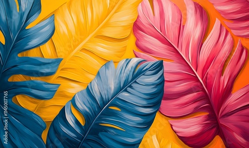 Artistic Oasis, Handpainted Palm Leaves in a Brilliant Tropical Color Array