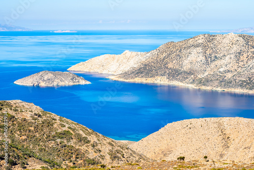 Obraz na płótnie View of Nikouria island, sea and mountains, Amorgos island, Cyclades, Greece w salonie