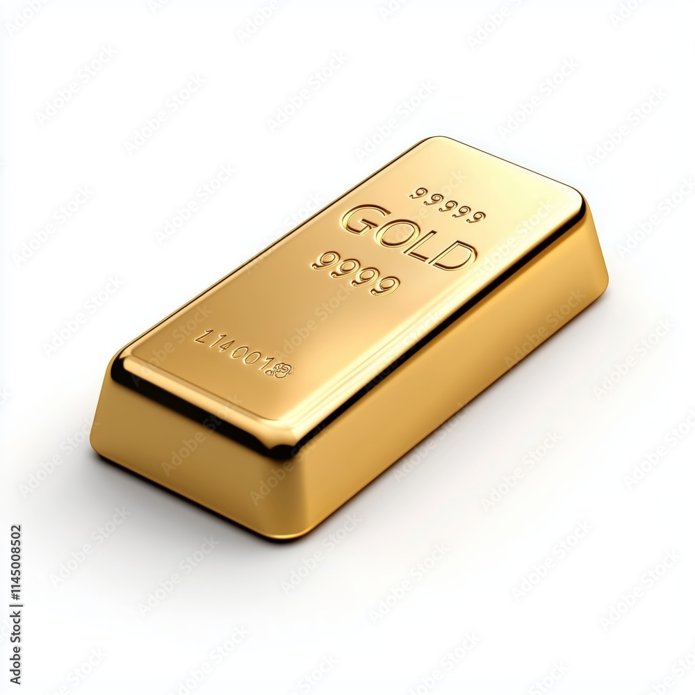 A single gold ingot with a polished finish, displayed with sharp detail on a plain white background. A single gold ingot with a polished finish, displayed with sharp detail on a plain white background.
