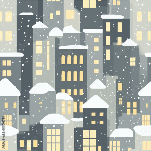 Minimal seamless vector of a winter townscape