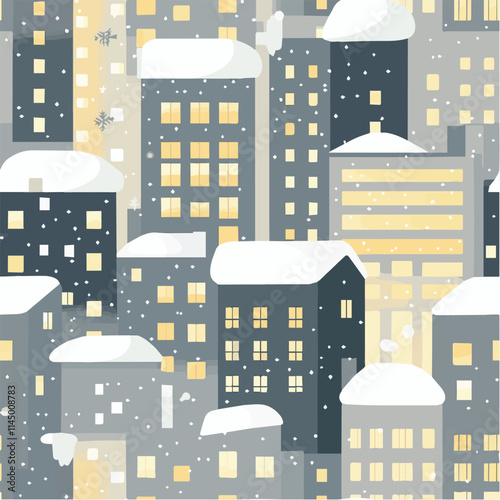 Minimal seamless vector of a winter townscape