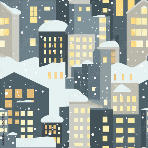 Minimal seamless vector of a winter townscape