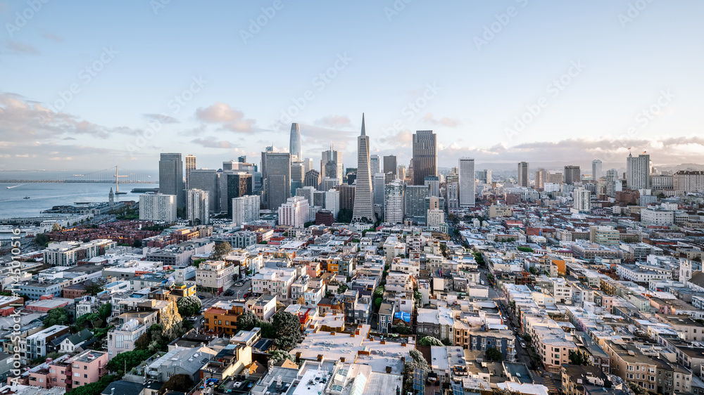 the skyline of san francisco during sunset the skyline of san francisco during sunset