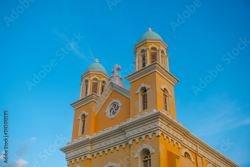 Santa Famia church in Otrobanda historic center in city of Willemstad, Curacao. Historic Willemstad is a UNESCO World Heritage Site. 