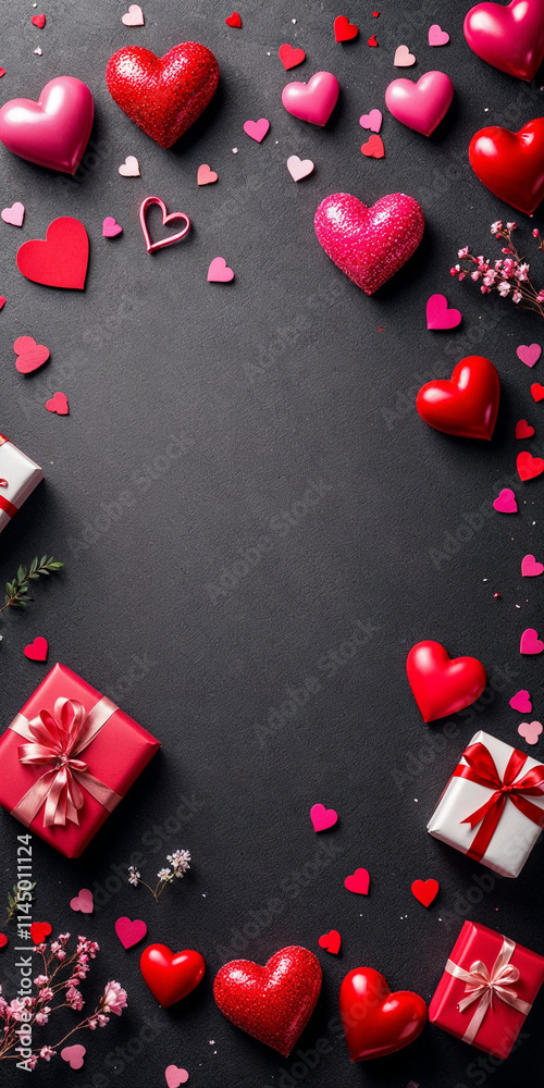 Happy valentine's day background with hearts and flowers, space for text Happy valentine's day background with hearts and flowers, space for text