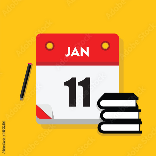 calender icon, 11 january icon with yellow background