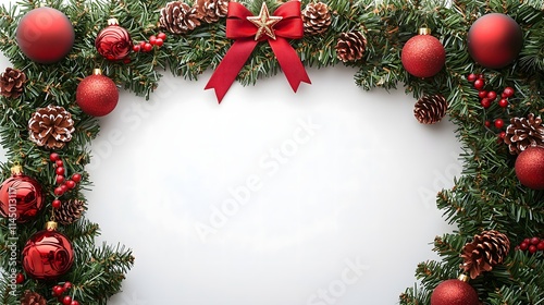 christmas wreath with red ribbon photo