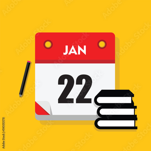 calender icon, 22 january icon with yellow background