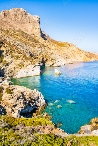 Obraz na płótnie Sea bay and mountains near Agia Anna beach, Amorgos island, Cyclades, Greece w salonie