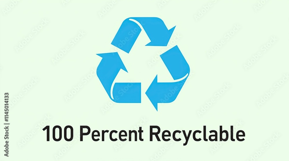 Blue Recycling Symbol With Text 100 Percent Recyclable Blue Recycling Symbol With Text 100 Percent Recyclable