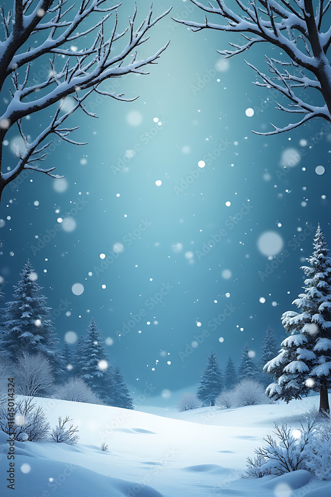 A winter scene features a Christmas backdrop with gently falling snowflakes and a serene landscape._00002_ A winter scene features a Christmas backdrop with gently falling snowflakes and a serene landscape._00002_