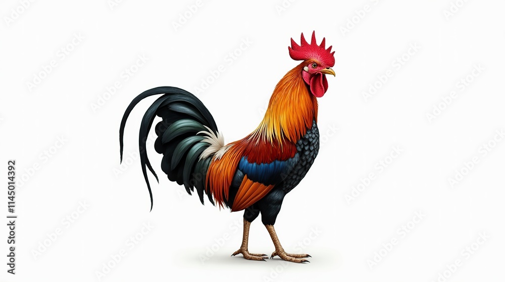 Fototapeta premium Vibrant Rooster Side View Isolated On White Background