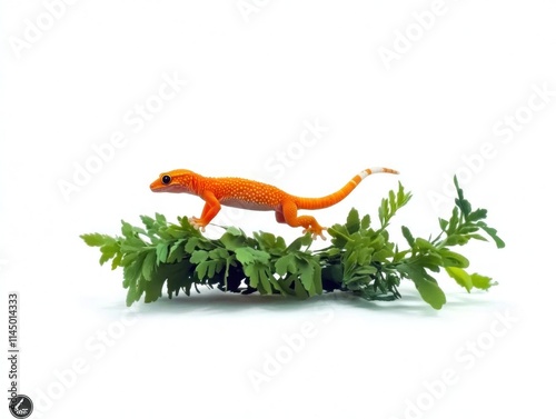 Colorful Leopard Gecko Walking on White Background photo