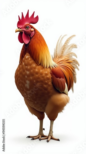 Side View of Vibrant Rooster Isolated on White Background