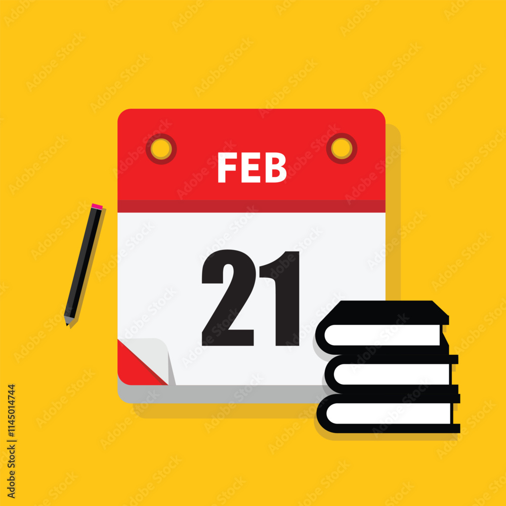 calender icon, 21 february icon with yellow background calender icon, 21 february icon with yellow background
