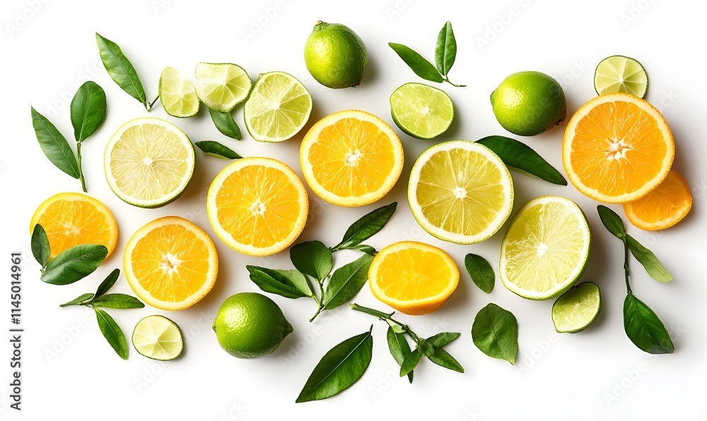 Citrus fruits and leaves on white. Citrus fruits and leaves on white.