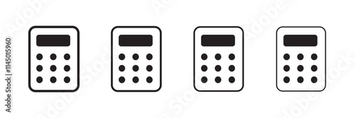 Calculator icon. Symbol of tax accounting scientific keyboard device. Vector set of numeric mathematical formula solving digital counter in flat outline style