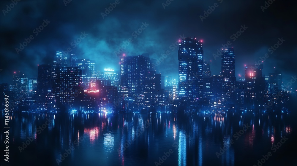 Neon lighting, a nighttime scene, and a dark background with lines and spotlights. Generative Ai Neon lighting, a nighttime scene, and a dark background with lines and spotlights. Generative Ai