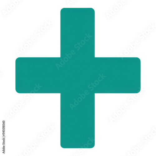 Obraz na płótnie Green medical cross icon, minimalist design, clean lines, set against a white background, symbolizing health and wellness. w salonie
