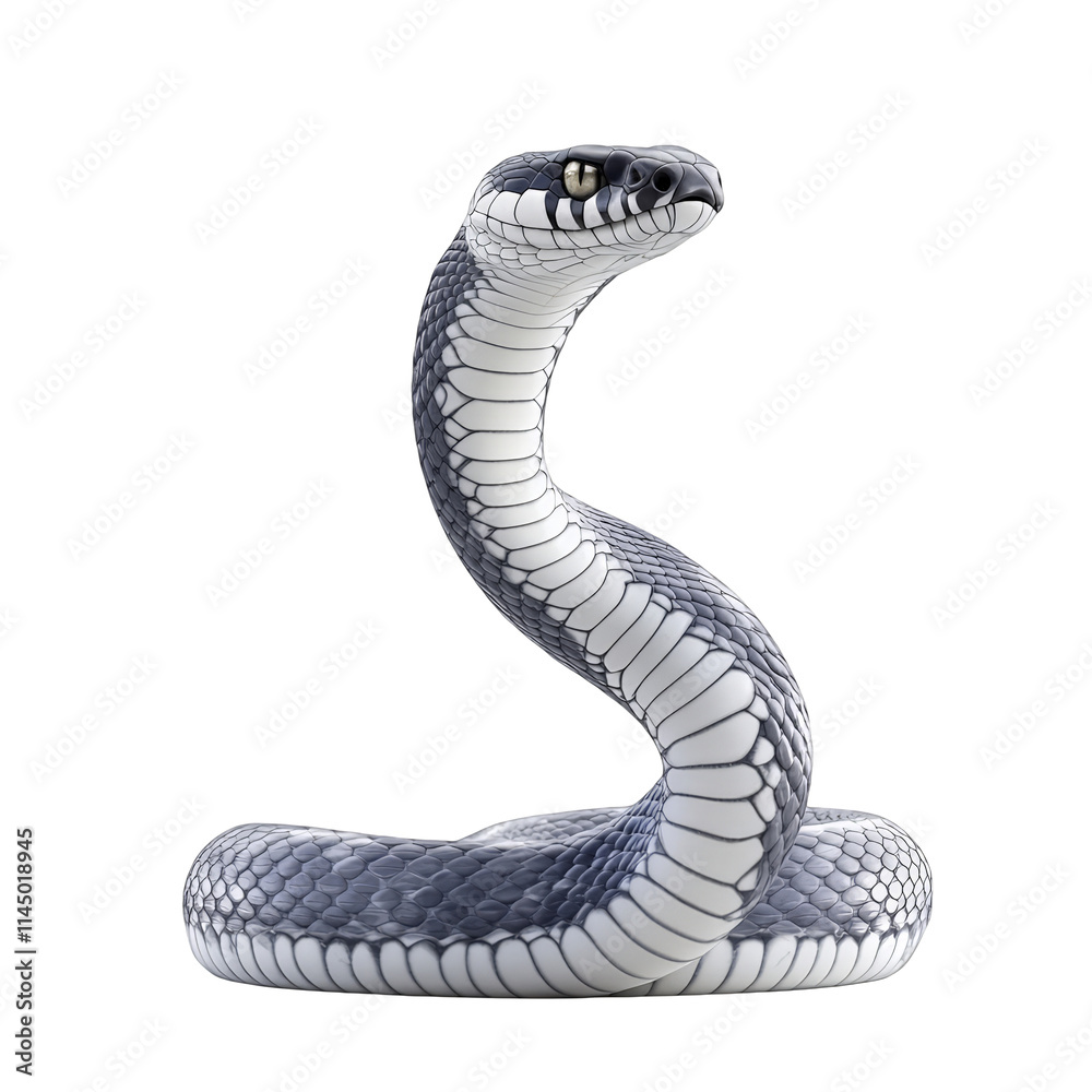 Fototapeta premium Realistic 3D Render of a Striking Snake Isolated on White Background serpent reptile scale danger wildlife wild predator nature zoology herpetology viper cobra python anaconda rattlesnake venomous