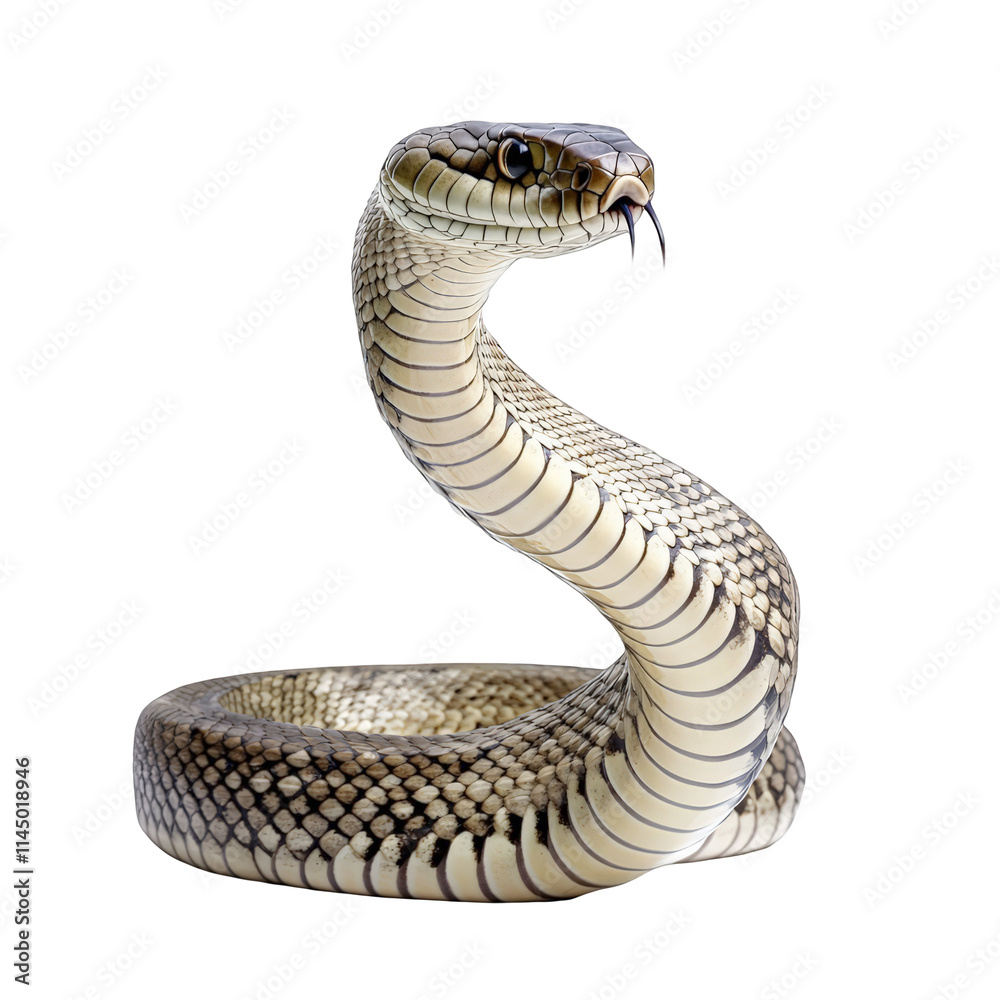 Fototapeta premium Striking Snake Isolated on White - Reptile Wildlife Photography Serpent Scales Venomous Predator Danger S Shape Curve Coiled PNG Transparent Background Cutout Herpetology Nature Animal Theme Exotic