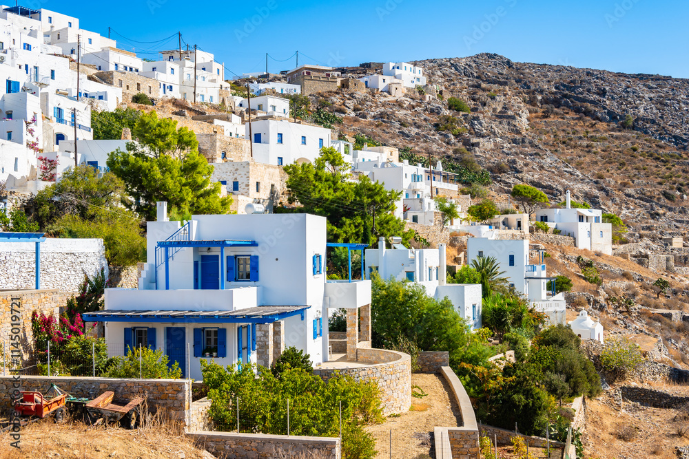 Typical traditional white houses in Tholaria village, Amorgos island, Cyclades, Greece
