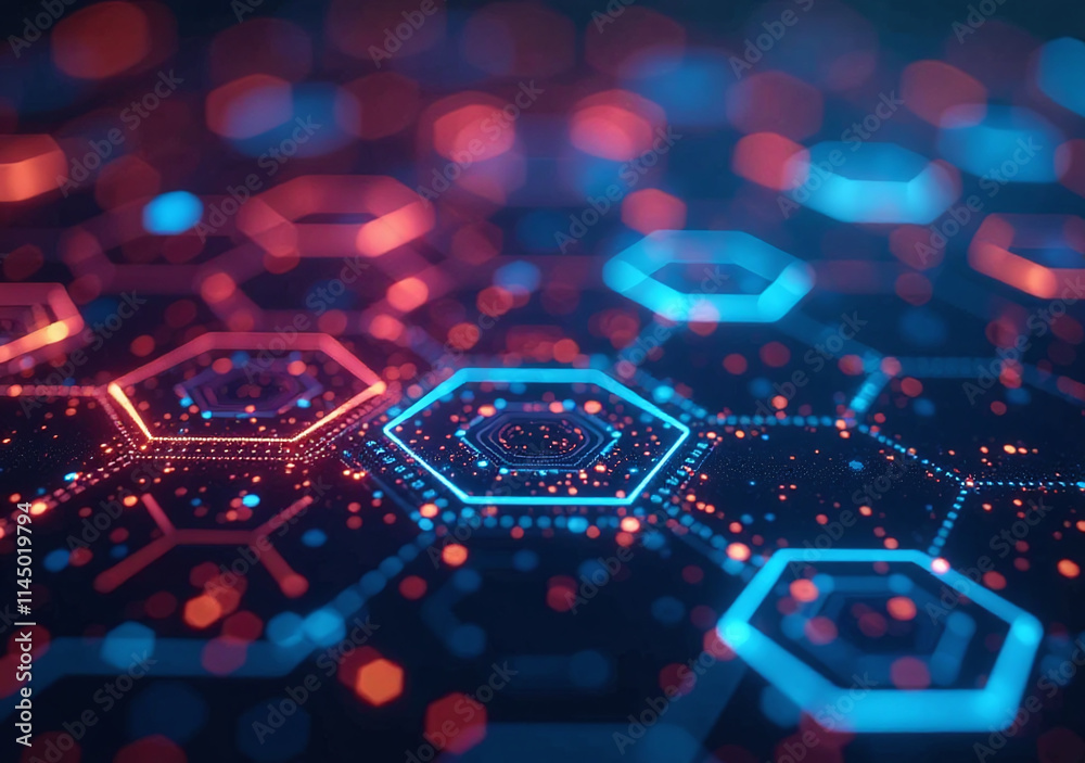 Fototapeta premium colorful hexagons form futuristic digital backdrop various technological
